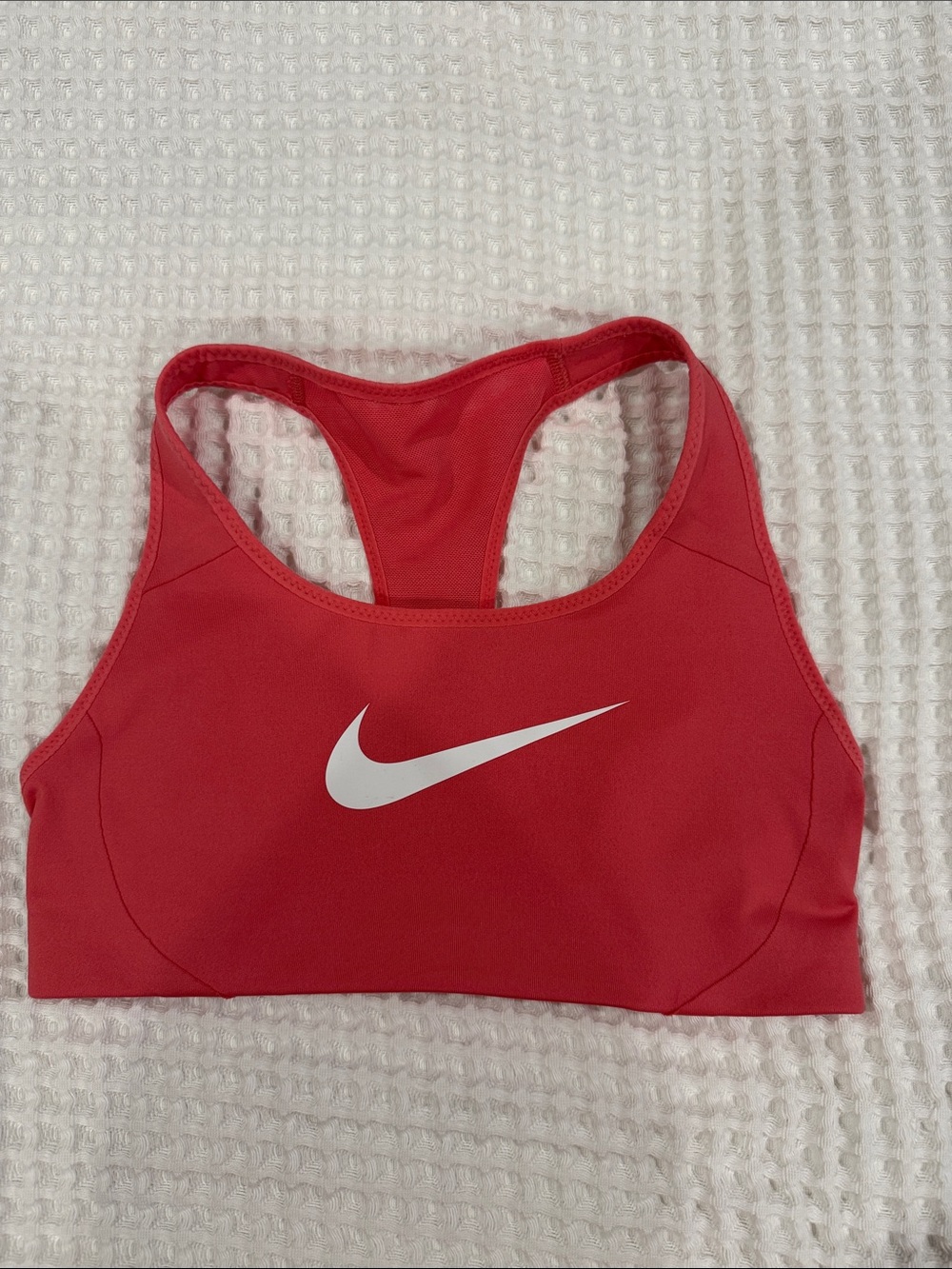 Nike Coral color Racerback Sports Bra with White Swoosh Logo